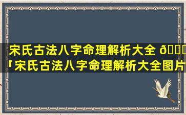 宋氏古法八字命理解析大全 🐛 「宋氏古法八字命理解析大全图片」